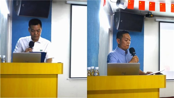 中境董事長(zhǎng)（左），總經(jīng)理（右）發(fā)表講話(huà)